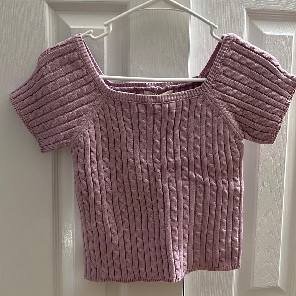 Purple square neck crop cable knit size free (small) nwt